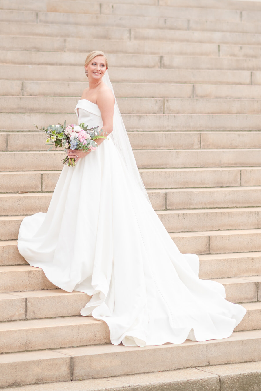 bridal portrait steps of Grace Church Greenville SC